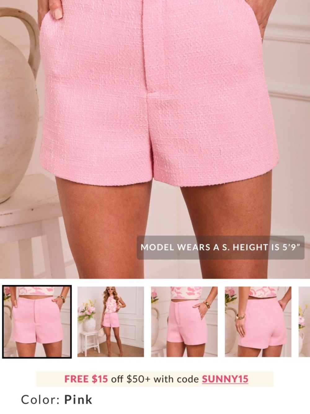 NWT VICI / Endless Rose Delicate Poise Tweed High Rise Pink Shorts Size XS - Picture 3 of 9